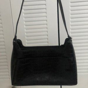 Crazy Horse Black Croc Embossed Shoulder Bag